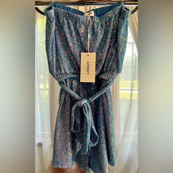 LIKLEY Layne Sequin Romper Arbl Blue size 10 - (NWT) - Picture 9 of 9